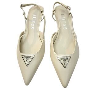 Guess Jesson Kitten Heel Pumps 9.5M Pointed Toe Slingback Logo Medallion